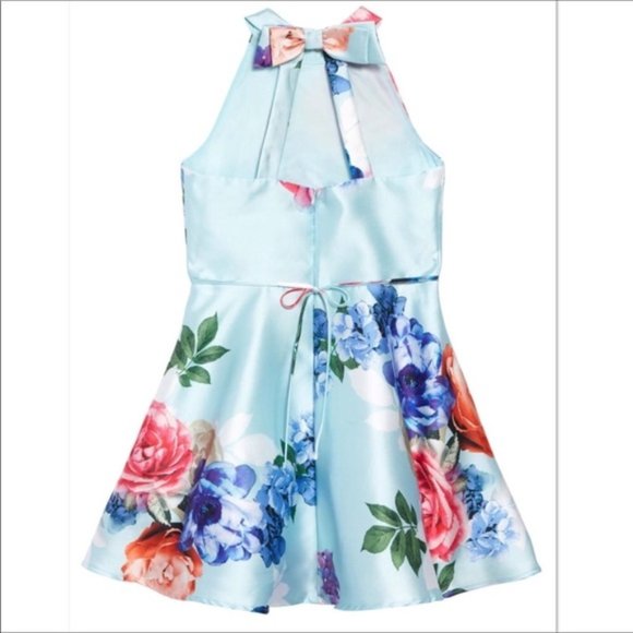ZUNIE Blue Satin Floral Mikado Easter Dress - Picture 2 of 5